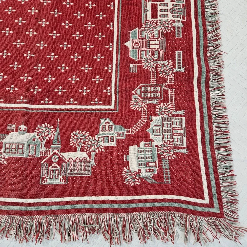 Vintage Bob Timberlake Tapestry Throw Blanket Christmas Small Town Holiday